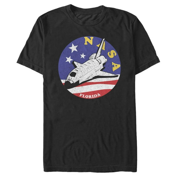 Men's NASA Florida American Flag Emblem  Graphic Tee Black Medium