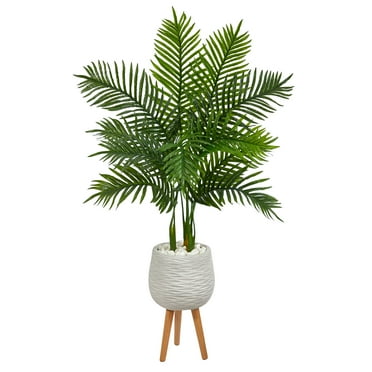 Nearly Natural 52" Areca Palm Artificial Tree in White Planter with Stand