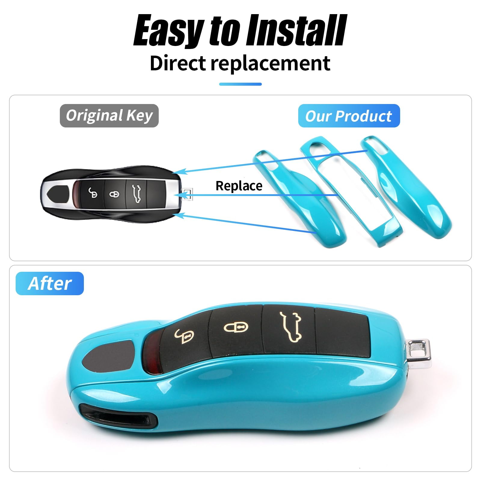 Key Fob Cover Compatible with Porsche Key Shell Key Fob Shell Replacement Compatible with Porsche Cayenne Panamera 911 718 Macan Boxster Cayman
