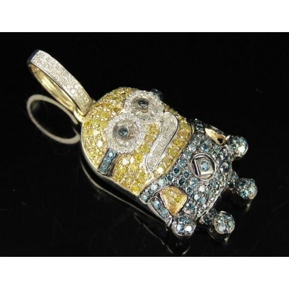 Silver & Stone Jewels 2.50 Ct Round CZ Minion Hip Hop Pendant 14K Yellow Gold Plated