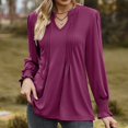 thumbnail image 5 of Scyoekwg Womens Dressy Blouses V-Neck Pleated Tunic Shirts Loose Fall Trendy Solid Color Long Sleeve T Shirts Lightweight Dressy Casual Blouses Pullover (Wine,XL), 5 of 6