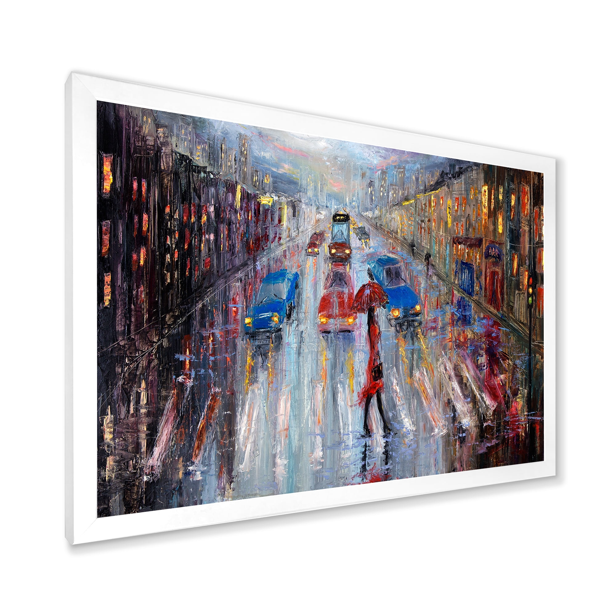 Designart 'Girl In Red Crossing The Street' Traditional Framed Art Print