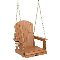 UBesGoo 1-Person Heavy Duty Patio Hanging Swing,880 LBS HDPE Porch Swing with Rotatable Cup Holder & Adjustable Chains,Patio Hanging Swing Chair for Porch, Yard, Tree, Garden (Teak)