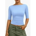 thumbnail image 3 of PRETTYGARDEN Womens Summer Short Sleeve Tops Boat Neck Ribbed Knit Slim Fit T Shirt Casual Basic Top Spring Clothes, 3 of 10
