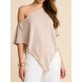 thumbnail image 4 of LMLYSoH Women Knit Poncho Loose Solid Off One Shoulder Irregular Hem Coverup Tops Casual Asymmetrical Shrug Sweaters, 4 of 7
