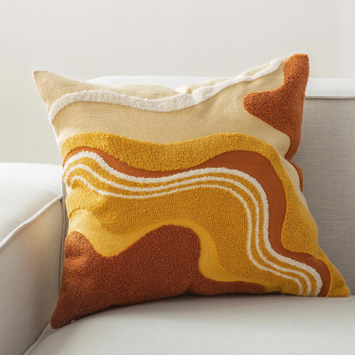 Phantoscope Tufted Wave Pattern Decorative Throw Pillows with Inserts, Abstract Curved Design, Red and Yellow, 18 x 18 in, 2 Pack