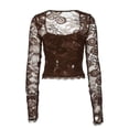 thumbnail image 5 of ClodeEU Women's Square Neck Long Sleeve Top with Lace Cutout Patchwork ,Casual Blouse for Summer Brown,Womens Plus S, 5 of 8