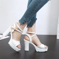 thumbnail image 6 of Sandalias De Mujer Clearance, Xunlbb One Strap Buckle Roman Thick Heel Sandals Women Diamond Fish Mouth Sandals(White,Size:38), 6 of 7