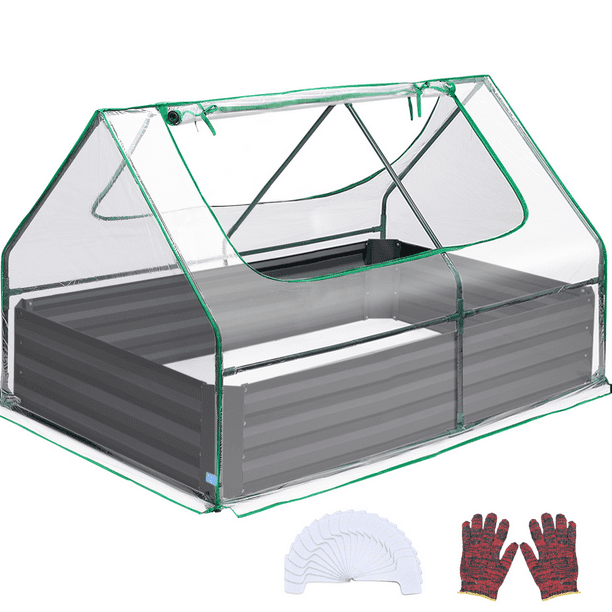 Quictent49 X37 X36 Extra Thick Galvanized Steel Raised Garden Bed Planter Kit Box With Greenhouse 2 Large Zipper Windows Dual Use 20pcs T Types Tags 1 Pair Of Gloves Included Clear Walmart Com Walmart Com