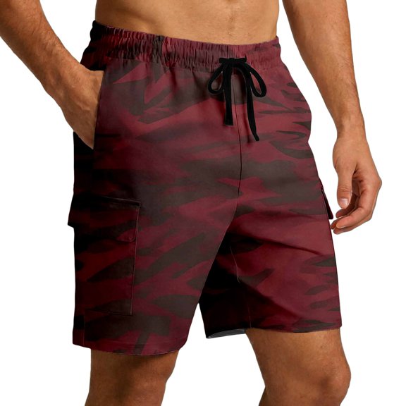 Gym Cargo Shorts Men Camo Gradient Drawstring Casual Straight Leg Outdoor Work Summer Beach Hiking Golf Shorts With Pockets