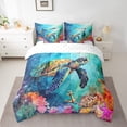thumbnail image 2 of YST 7 Piece Cartoon Sea Turtle Bed in a Bag Comforter Set - Ocean Theme Bedding Set with Coral Print, Queen, 2 of 4