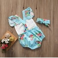 thumbnail image 5 of Douhoow 0-24M Baby Girls Floral Romper Newborn One-piece Bodysuit Headband, 5 of 8