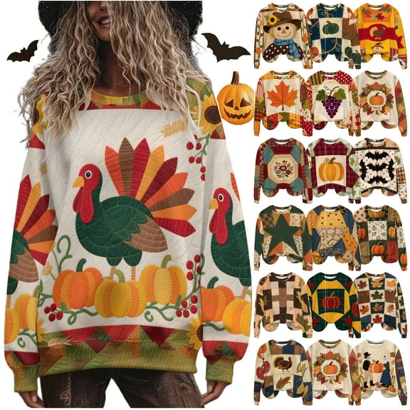 DDAPJ pyju Lightweight Thanksgiving Sweatshirt for Women Crewneck Long Sleeve Pullover Tops Novelty Holiday Party Sweatshirts Multicolor XXL