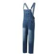 thumbnail image 4 of Women's Denim Jumpsuit - High Waisted Wide Leg Sleeveless Overalls with Adjustable Straps, Polyester, S-XXL, 4 of 5