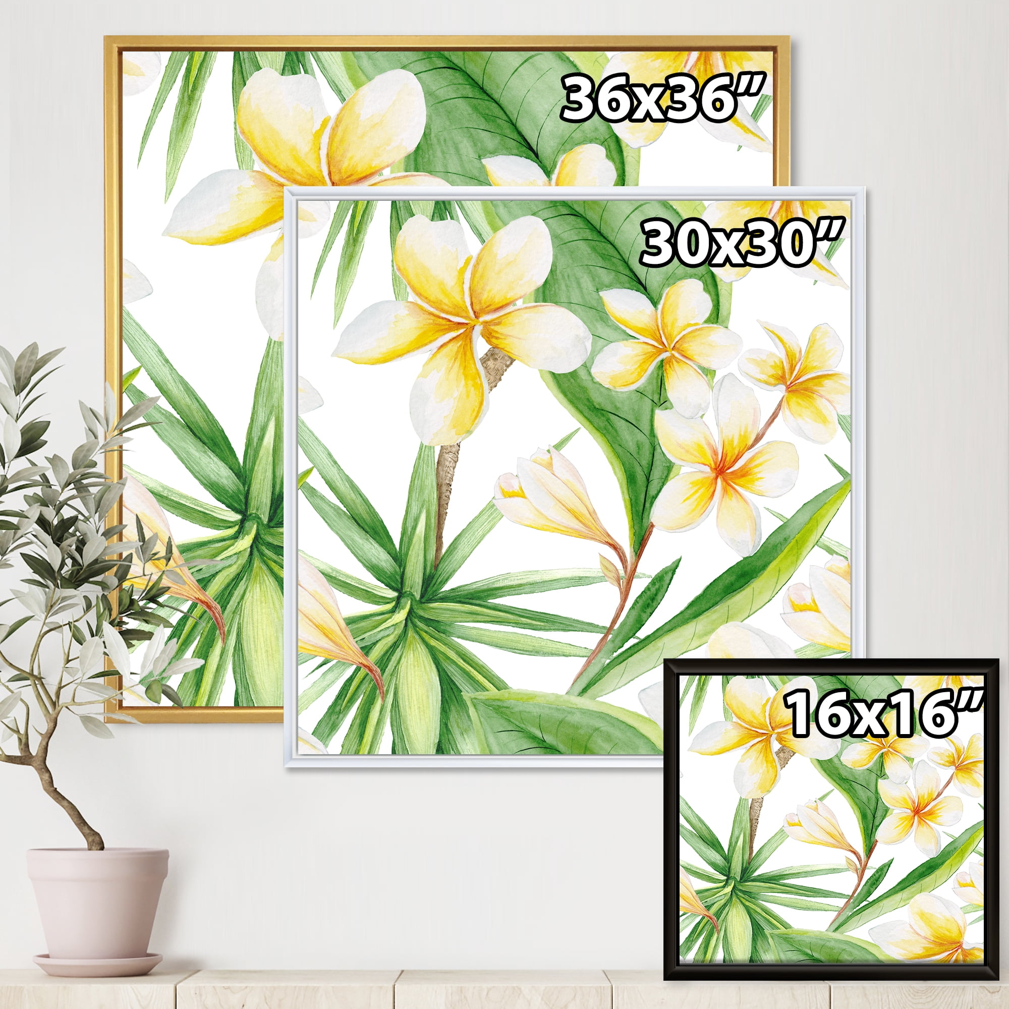 Designart 'Yellow Flowers and Tropical Foliage X' Traditional Framed Canvas Wall Art Print
