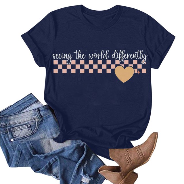 Blouse Mode Femme Manches Courtes Col Rond T-Shirt Amusant