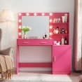 thumbnail image 3 of UHOMEPRO Makeup Vanity with Mirror and Lights, Dressing Table with 2 Drawers and Large Vertical Organizer, Modern Wood Cosmetic Table 3 Lighting Modes Adjustable Brightness, Rose Pink, 3 of 6