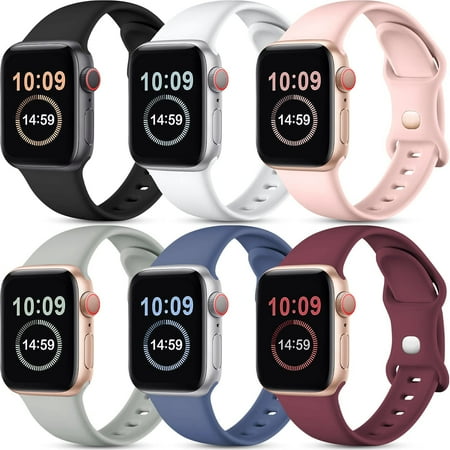 Doingart 6 Pack Compatible with Apple Watch Band 40mm 38mm 44mm 42mm 41mm 45mm Women Men, Soft Silicone Sport Wristbands Replacement Strap Compatible for Series 7 6 5 4 3 2 1 SE