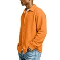 thumbnail image 4 of Dwellite Men's Waffle Button Down Shirt Casual Long Sleeve Shirts Trendy Solid Color Shirt Saffron S, 4 of 7