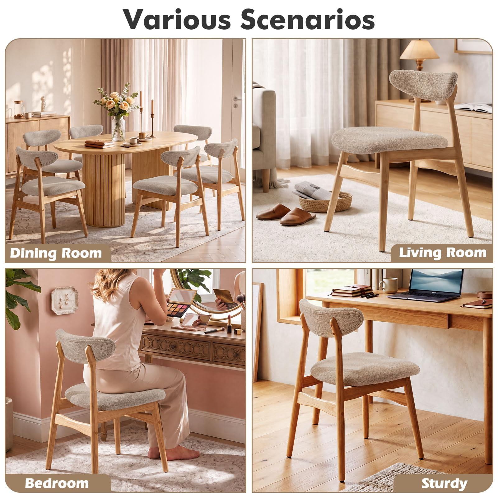 Upholstered Dining Chairs Set of 2, Lumbar-Ergonomic Backrest Chairs with Adjustable Foot Pads