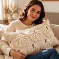 thumbnail image 5 of Pumpkin Lumbar Throw Pillow Cover, Cream Textured Autumn Accent Cushion with Brown Stem, Fall Thanksgiving Sofa Decor, 19.69 x 11.81 in, 5 of 6