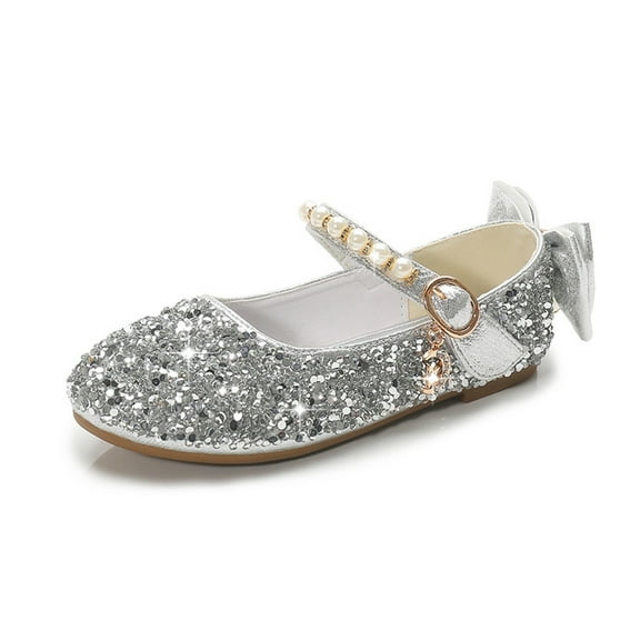 TMOYZQ Toddler Girls Dress Shoes Pearls Bow Sparkly Ballet Flats Flower Shoes Wedding Party School Communion Shoes