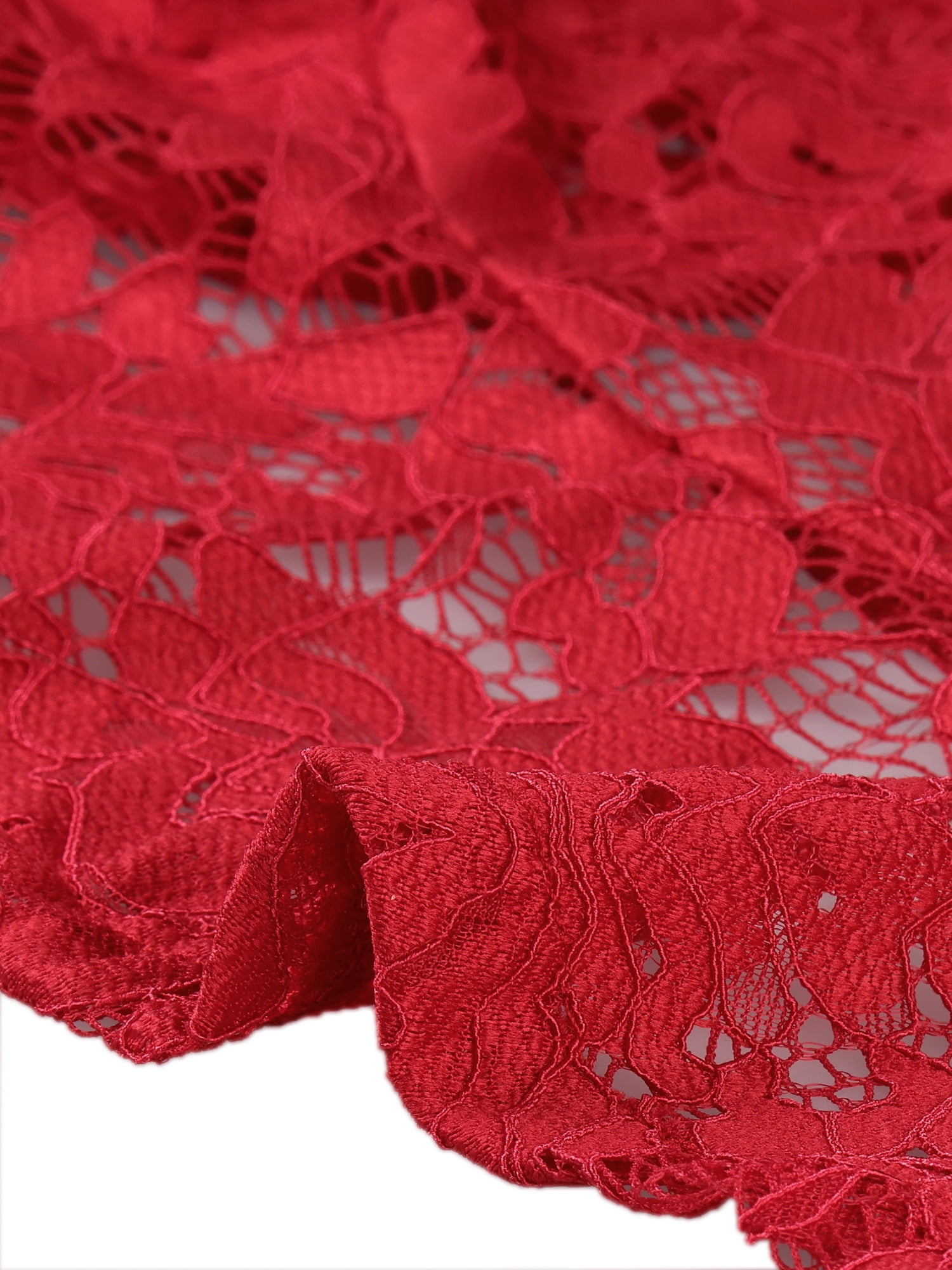 DARING DIVA Women's Ruffled Hem Floral Lace Crop Shrug Cardigan S Red