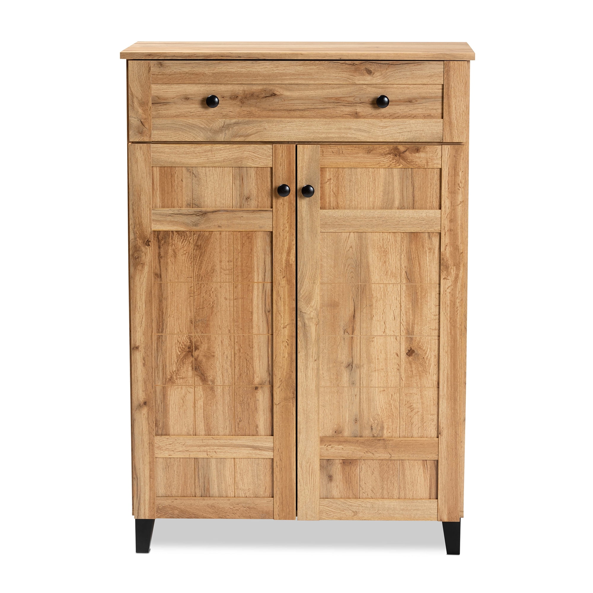 Baxton Studio Glidden Modern and Contemporary Oak Brown Finished Wood 1-Drawer Shoe Storage Cabinet
