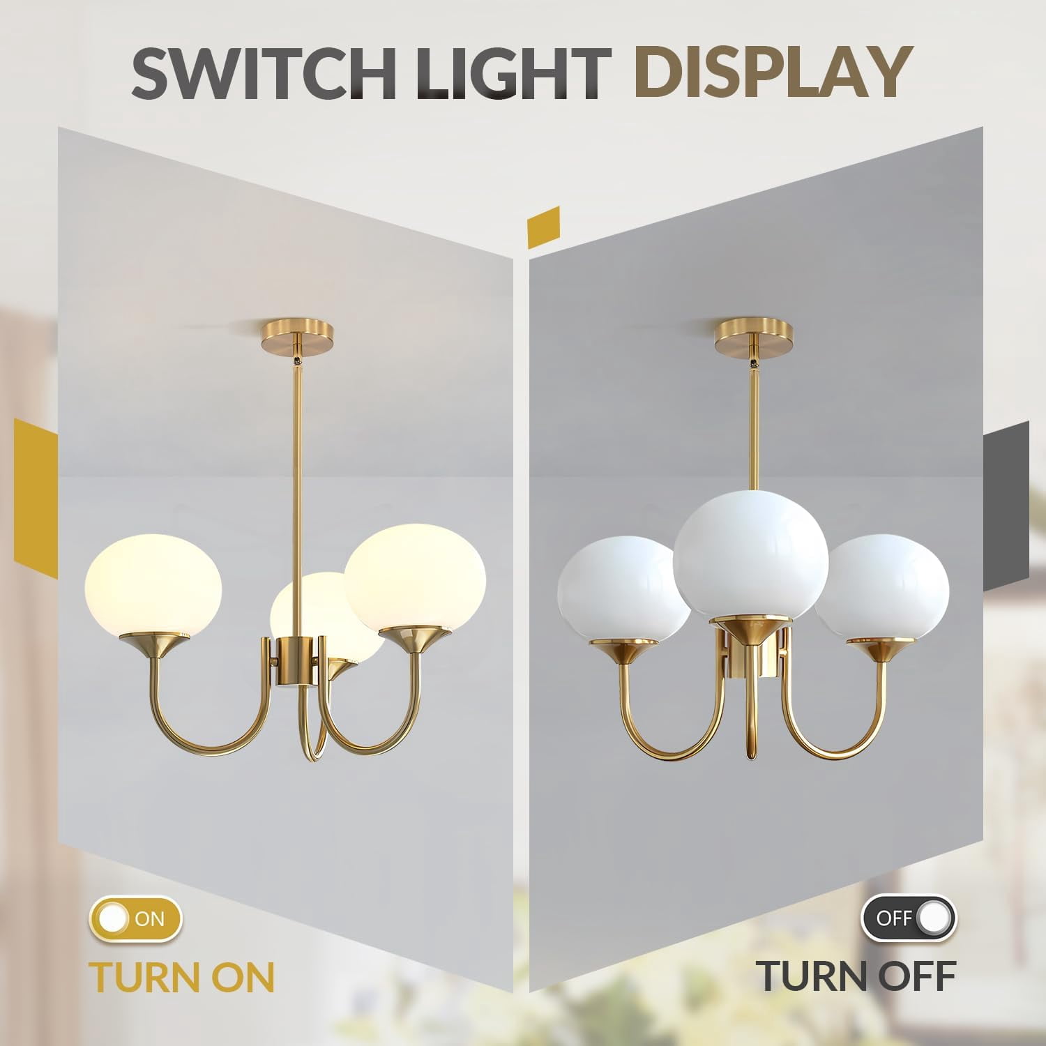 KCO Lighting 3 Light Vintage Gold Chandelier Milk Glass Globe Chandeliers Dining Room Kitchen
