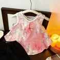 thumbnail image 3 of Toddler Girls Summer Outfits Floral Print Sleeveless Tank Tops Solid Color Shorts Casual 2 Piece Clothing Set White, 3 of 5