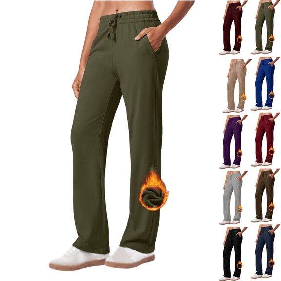 Straight Leg Bootcut Yoga Pants for Women Casual Drawstring Elastic Wasit Workout Leggings Soft Comfy Thick Stretch Sweatpants Fashion Dress Casual Long Trousers with Pockets Slouchy Relaxed Clothes