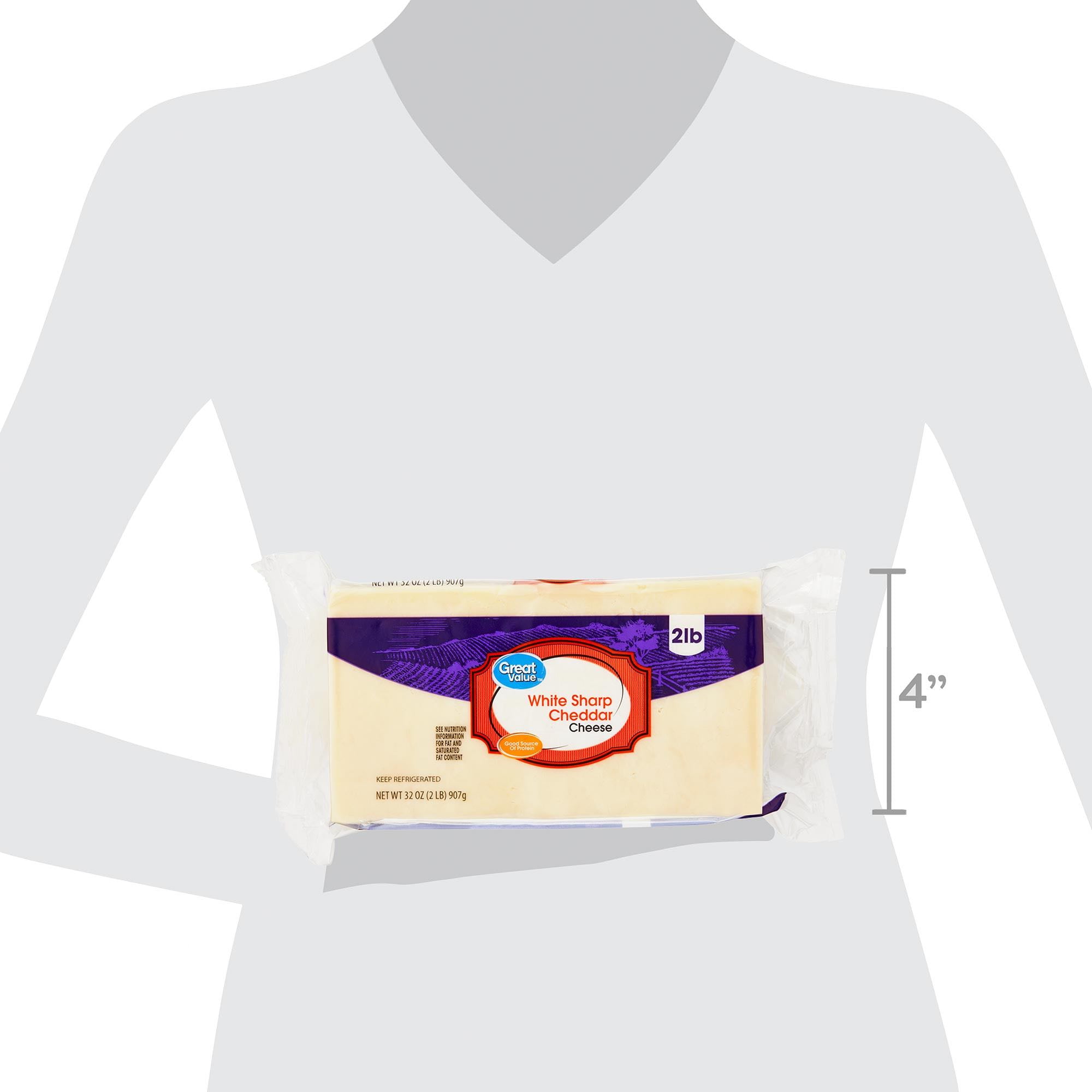 Great Value White Sharp Cheddar Cheese, 32 oz Block