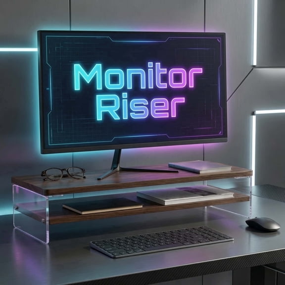 GYSIBAPO 2-Tier Acrylic Monitor Riser, Ergonomic Computer Stand with MDF Shelves, 50 lbs Capacity for Home Office Vanity, Walnut
