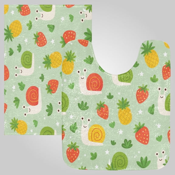 RMDQTR 2PCs Bathroom Rugs Set Plush Toilet Base Mat 16" × 24" Bath Mat and 20" × 24" U Shape Soft Rugs Non Slip Absorbent Cute Snail Fruit Pattern