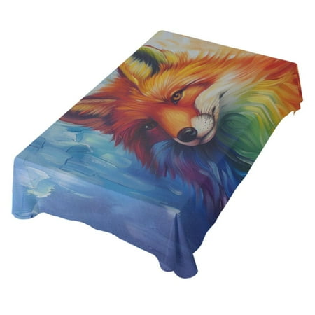 

JSTEL Fox Rainbow Painting Table Cloth Rectangle 60 x 90 Inch Tablecloth Anti Wrinkle Table Cover for Dining Kitchen Parties