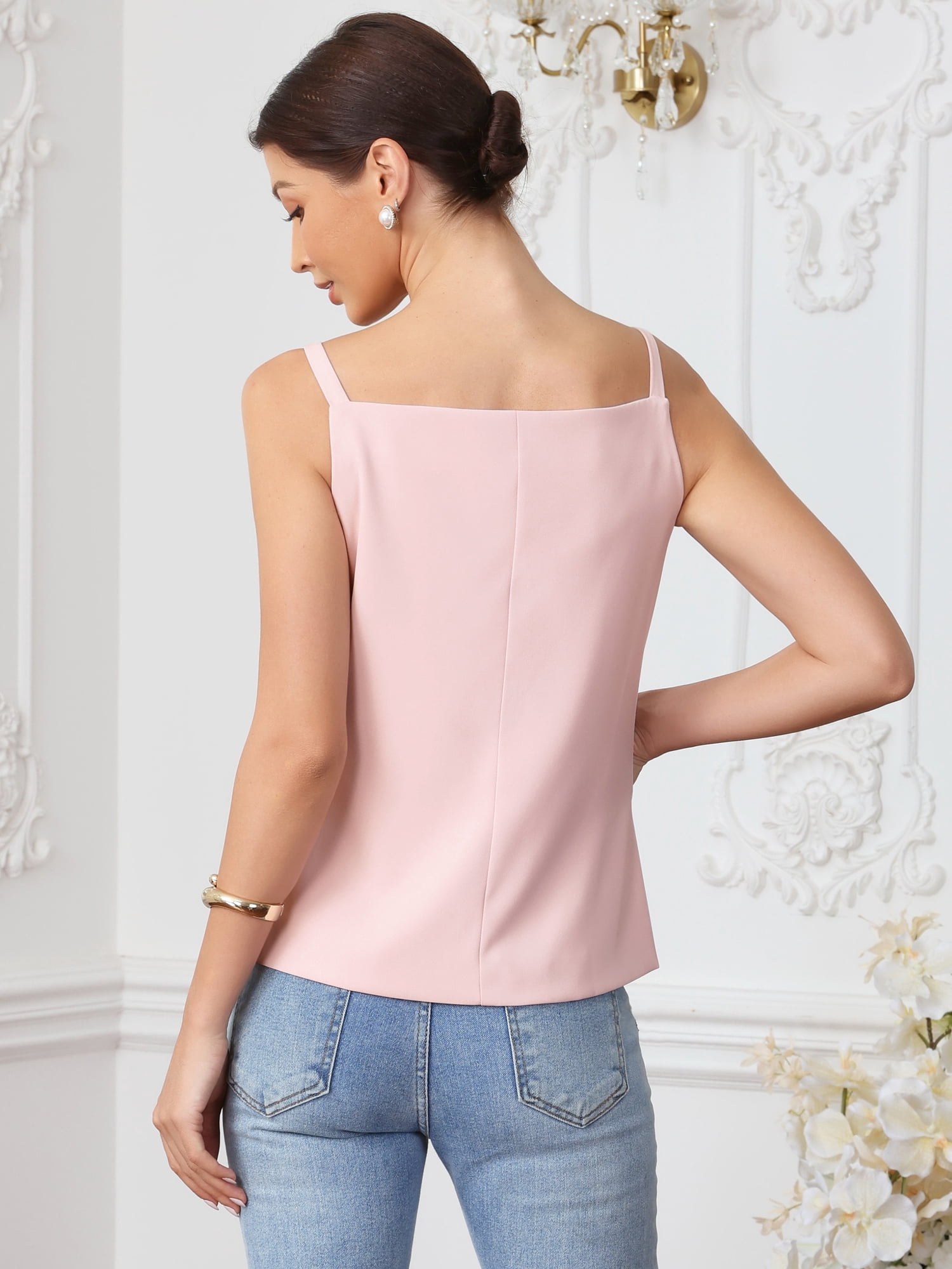 DARING DIVA Women's Sleeveless Suit Button Down Square Neck Vest XS Pink