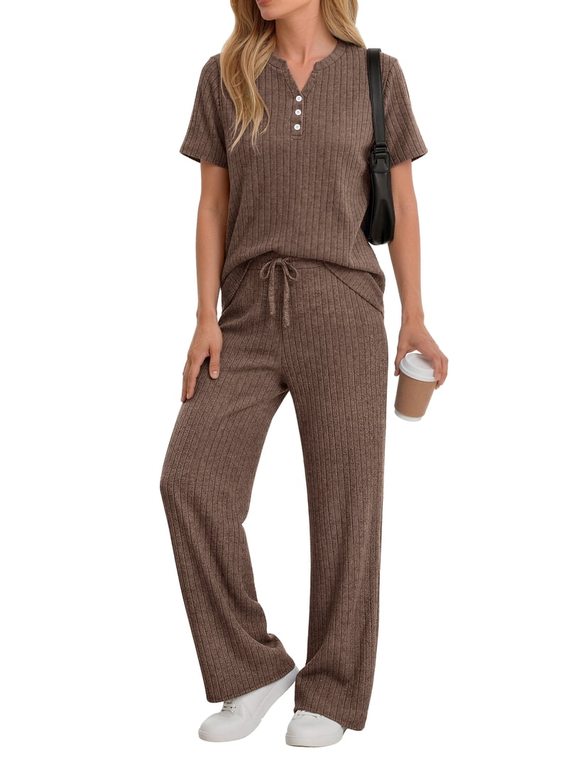 Fantaslook Two Piece Lounge Sets for Women Summer Outfits Henley V