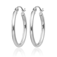 thumbnail image 5 of 14K Solid White Gold 2mm Oval Tube Medium Hoop Earrings, 5 of 10