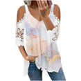thumbnail image 2 of Fiudx Ofertas Del Día Tops de Encaje con Estampado de Manga Corta y Cuello En V a La Moda para Mujer, 2 of 5