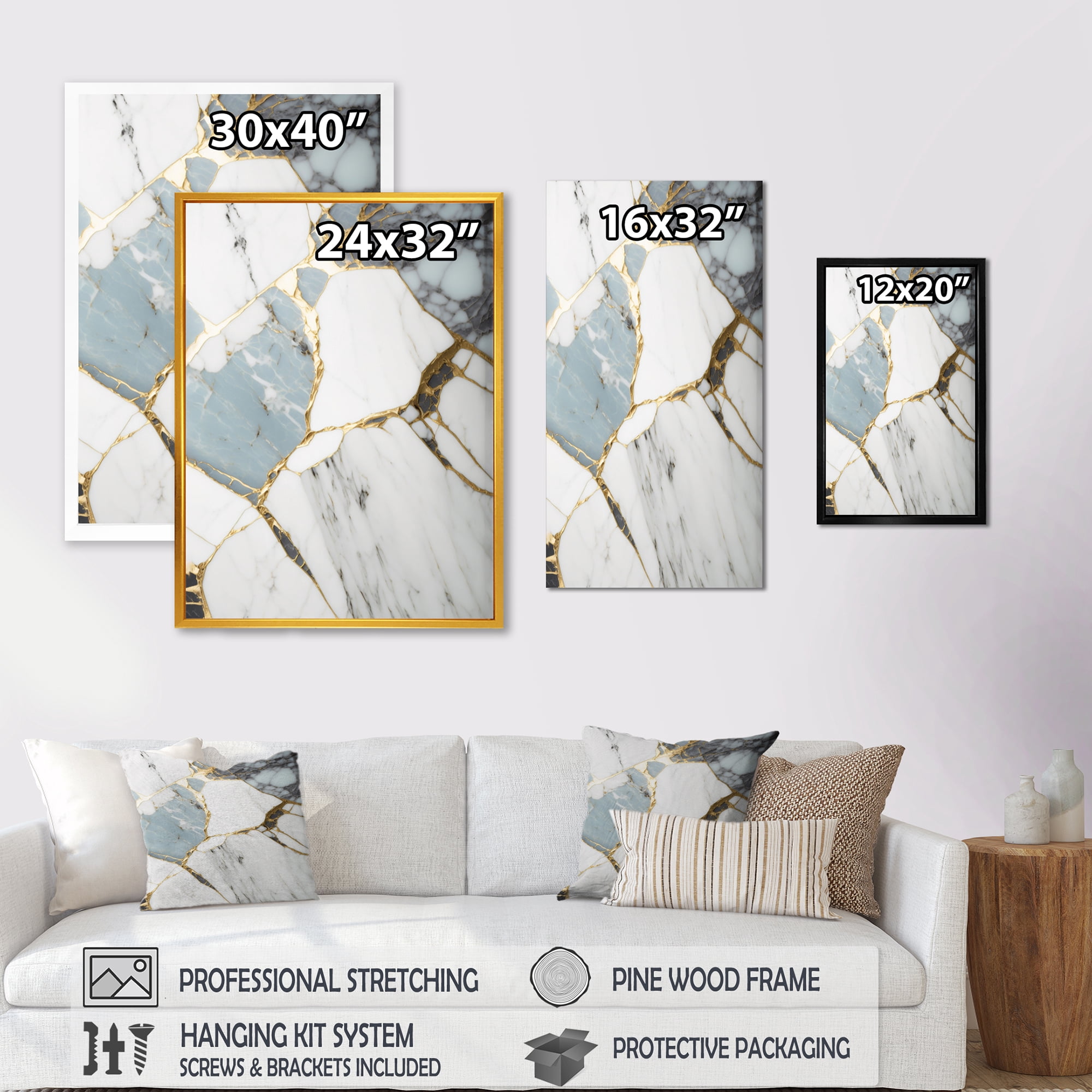 Designart Abstract Geode Gold And White Marble I Canvas Wall Art