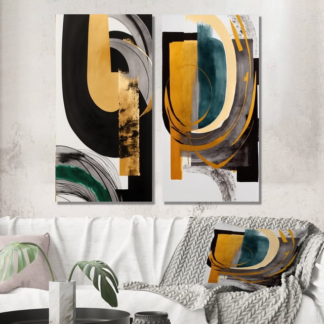 Designart "Contemporary Green Art Deco II" Abstract Transitional Wall Art Set Of 2 - Green Abstract Wall Decor Set Of 2