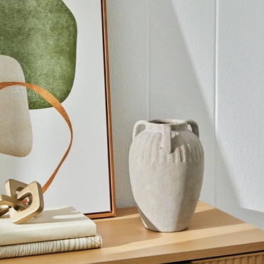 Better Homes & Gardens Three Handled Ceramic Vase, 10", Ivory