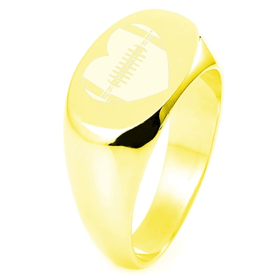 Sterling Silver Love Football Heart Engraved Oval Flat Top Polished Ring