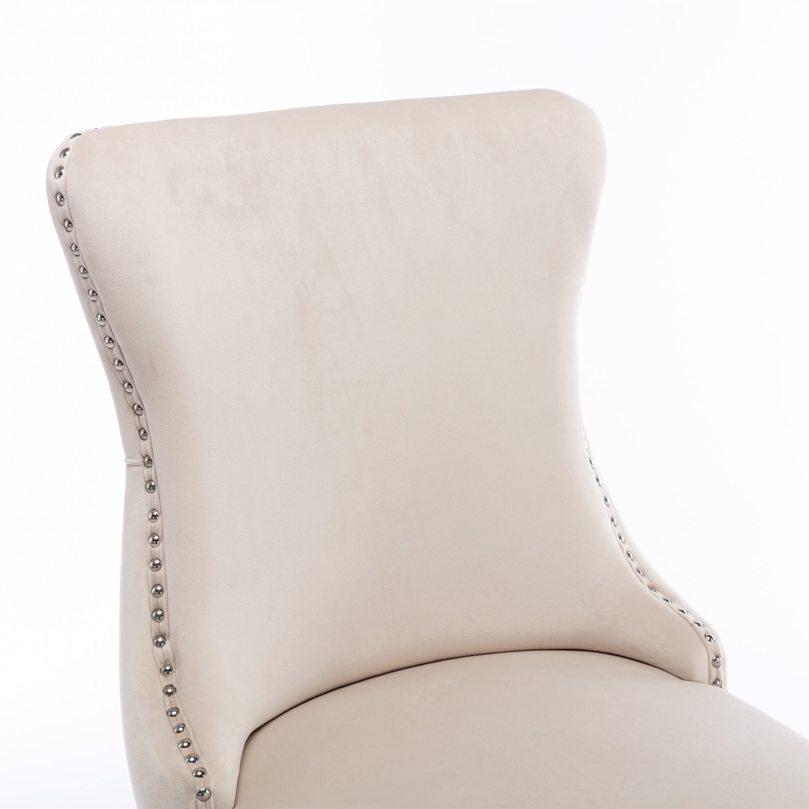 PORKISS Upholstered Dining Chairs Set of 2, Armless Side Chairs with Backstitching Nailhead Trim and Solid Wood Legs, Modern Velvet High Back Chairs, Beige
