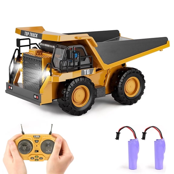 RC Dump Truck Toy for Kids, 9-Channel Remote Control Construction Truck with Metal Dump Bed, Lights & Sounds, Rechargeable Battery, 2.4GHz RC Vehicle Gift for Boys Ages 3 