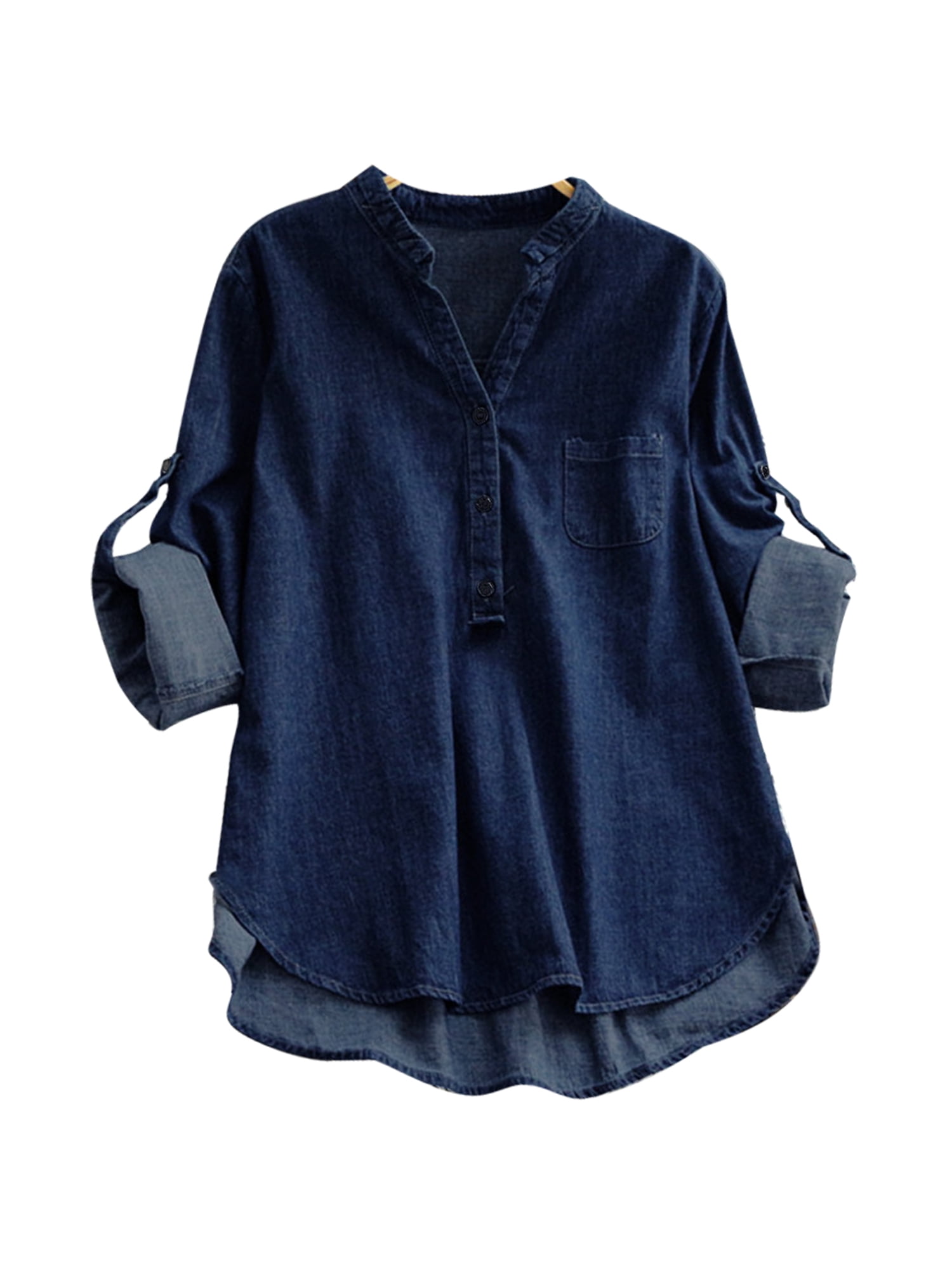 Sanviglor Ladies Denim Shirts Button Down Tops Long Sleeve Jean Blouse