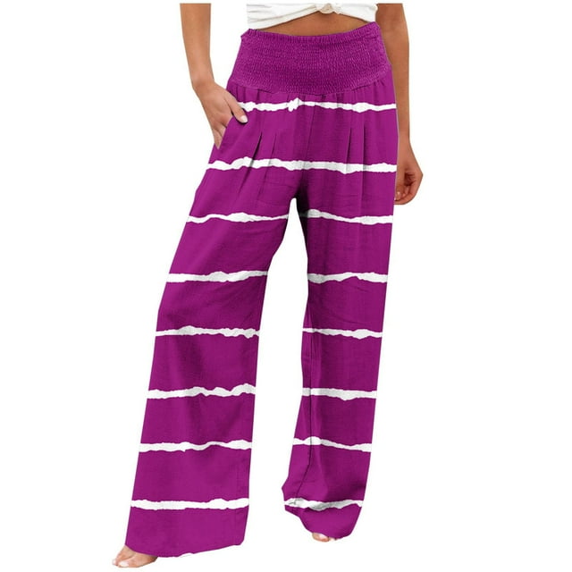 Birdeem Pantalons à Taille Élastique pour Femmes Pantalons Décontractés Confortables avec Poches Imprimées Taille Élastique Pantalons Droits Amples Pantalons Taille Élastique
