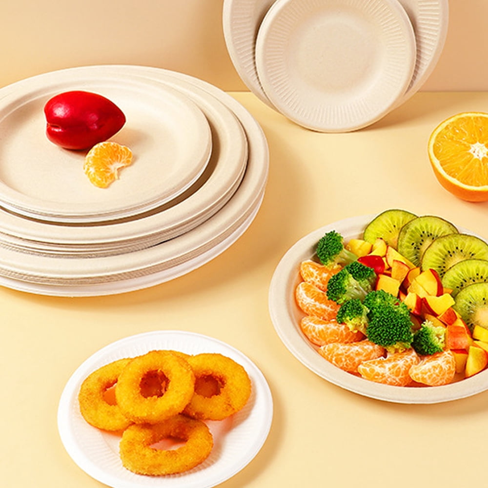 100% Compostable Paper Plates, Heavy Duty Disposable Plates [68-Pack] Plates - Eco-Friendly, Biodegradable Sugarcane Pulp, Natural Unbleached Light Brown 10" Dinner Paper Plate Disposable.