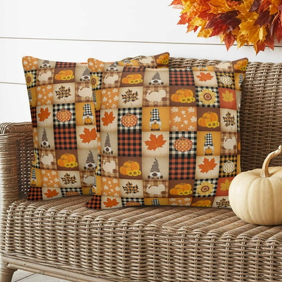 Outdoor Waterproof Pillow Covers Fall Thanksgiving Pumpkin Gnome Maple Leaf Decorative Throw Pillow Protectors for Sofa Couch,18x18in 2 Pack