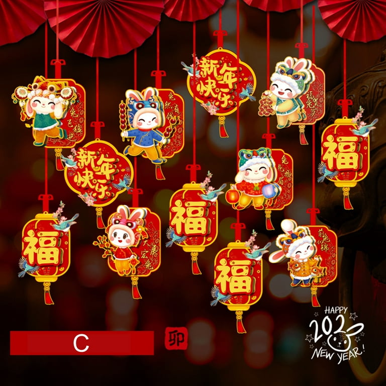 Yirtree 12pcs Chinese New Year Ornament Chinese Lucky Mini Hanging Pendants Spring Festival Red Pendants Traditional for 2023 Chinese Spring Festival